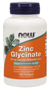 NOW Foods Zinc Glycinate – chelat cynku + olej z pestek dyni (120kap)