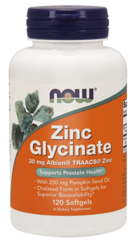 NOW Foods Zinc Glycinate – chelat cynku + olej z pestek dyni (120kap)