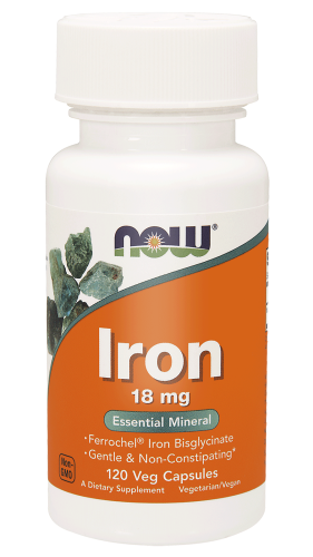 NOW Foods Iron Żelazo Chelat 18 mg – (120 kap)