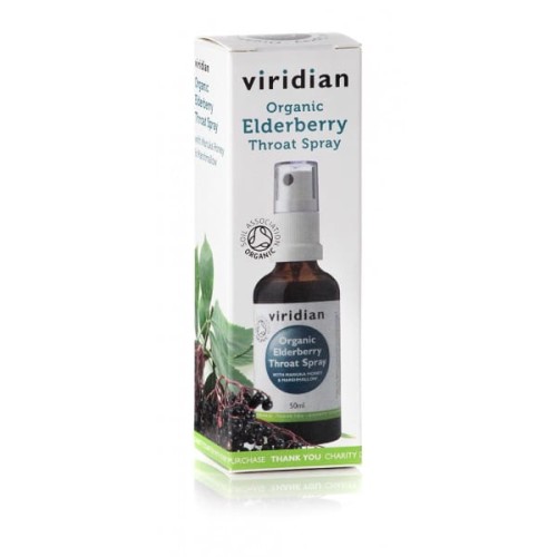 Viridian Ekologiczny Spray do gardła z czarnym bzem, miodem manuka oraz prawoślazem (50 ml)