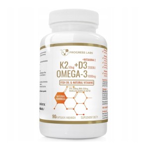 Progress Labs Witamina  K2 MK-7 + D3 50mcg 2000IU+ OMEGA-3 Vit E (90 Kap)