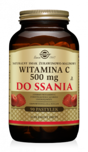 Solgar Witamina C 500 mg do ssania (90 pastylek) żurawinowo malinowa