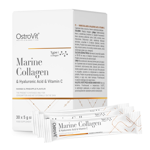OstroVit Kolagen Morski + Kwas Hialuronowy + Witamina C (5 g x 30 saszetek )mango z ananasem