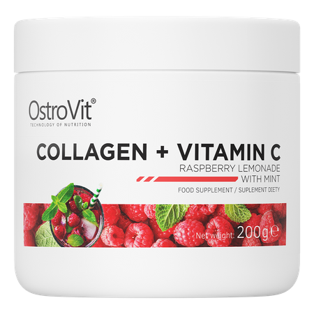OstroVit Kolagen + Witamina C 200 g lemoniady malinowej z miętą