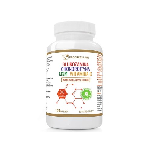 Progress Labs Glukozamina wołowa Chondroityna Msm Witamina  C (120 kap)